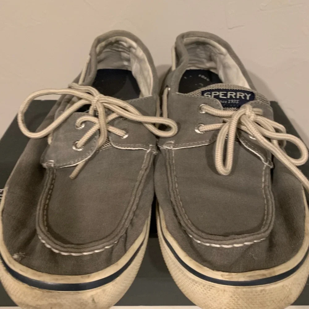 Sperry Boat Shoes Men 11.5M Grey Good Canvas Nautical Slip On Sneakers 0772830